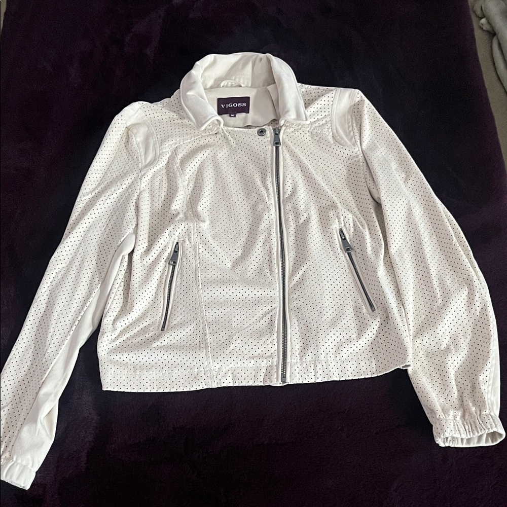 Vigoss Cream Perforated Moto-Style Jacket size Medium